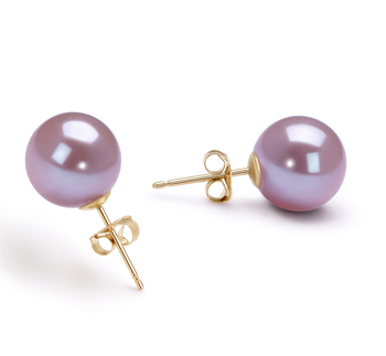 Par de pendientes de perlas Perla de Agua Dulce de calidad AAAA de 9 a 10mm en color Lavanda