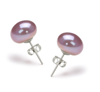 Par de pendientes de perlas Perla de Agua Dulce de calidad AA de 9 a 10mm en color Lavanda