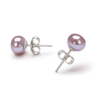 Par de pendientes de perlas Perla de Agua Dulce de calidad AA de 6 a 7mm en color Lavanda