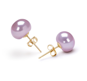 Par de pendientes de perlas Perla de Agua Dulce de calidad AAA de 9 a 9.5mm en color Lavanda