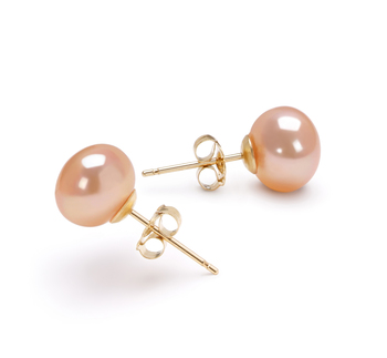 Par de pendientes de perlas Perla de Agua Dulce de calidad AAA de 7 a 8mm en color Rosa