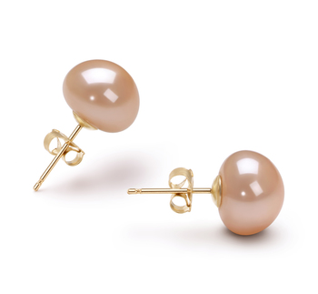 Par de pendientes de perlas Perla de Agua Dulce de calidad AAA de 9 a 10mm en color Rosa