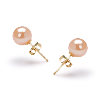 Par de pendientes de perlas Perla de Agua Dulce de calidad AAAA de 6 a 7mm en color Rosa