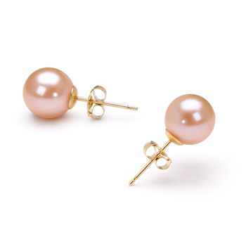 Par de pendientes de perlas Perla de Agua Dulce de calidad AAAA de 7 a 8mm en color Rosa