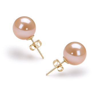 Par de pendientes de perlas Perla de Agua Dulce de calidad AAAA de 9 a 10mm en color Rosa
