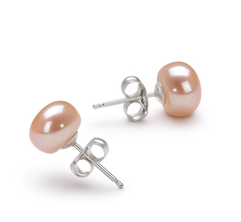 Par de pendientes de perlas Perla de Agua Dulce de calidad AA de 7 a 8mm en color Rosa