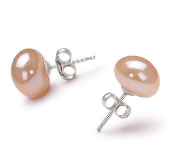 Par de pendientes de perlas Perla de Agua Dulce de calidad AA de 9 a 10mm en color Rosa