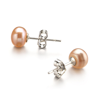 Par de pendientes de perlas Perla de Agua Dulce de calidad AA de 6 a 7mm en color Rosa