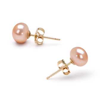Par de pendientes de perlas Perla de Agua Dulce de calidad AAA de 5.5 a 6mm en color Rosa