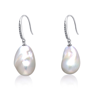 Par de pendientes de perlas Perla Agua Dulce - Edison de calidad AA+ de 14 a 15mm en color Blanco