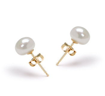 Par de pendientes de perlas Perla de Agua Dulce de calidad AAA de 6 a 7mm en color Blanco