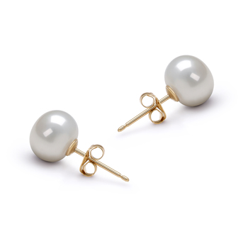 Par de pendientes de perlas Perla de Agua Dulce de calidad AAA de 7 a 8mm en color Blanco