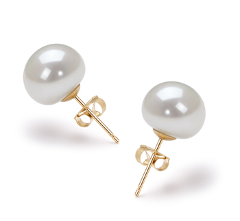 Par de pendientes de perlas Perla de Agua Dulce de calidad AAA de 9 a 10mm en color Blanco
