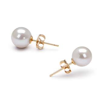 Par de pendientes de perlas Perla de Agua Dulce de calidad AAAA de 6 a 7mm en color Blanco