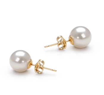 Par de pendientes de perlas Perla de Agua Dulce de calidad AAAA de 7 a 8mm en color Blanco