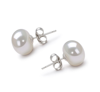 Par de pendientes de perlas Perla de Agua Dulce de calidad AA de 9 a 10mm en color Blanco