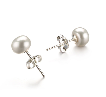 Par de pendientes de perlas Perla de Agua Dulce de calidad AA de 6 a 7mm en color Blanco