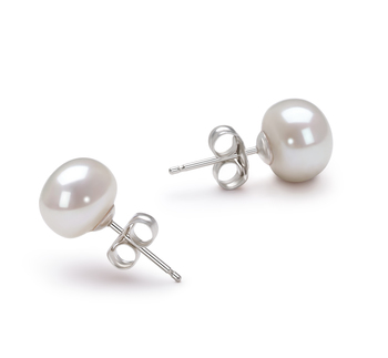 Par de pendientes de perlas Perla de Agua Dulce de calidad AA de 7 a 8mm en color Blanco