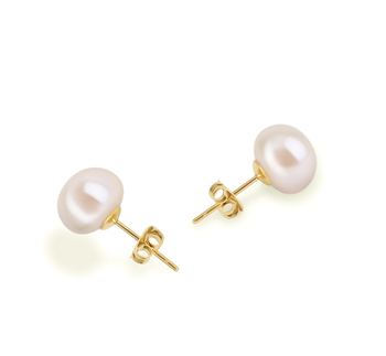 Par de pendientes de perlas Perla de Agua Dulce de calidad AAA de 8 a 9mm en color Blanco