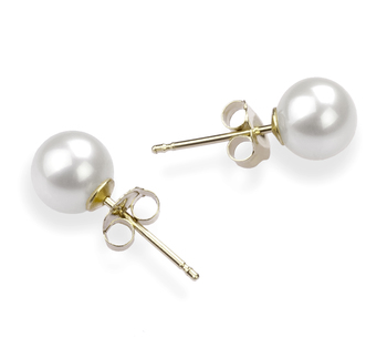 Par de pendientes de perlas Perla de Agua Dulce de calidad AAAA de 5.5 a 6mm en color Blanco