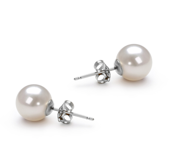 Par de pendientes de perlas Perla de Agua Dulce de calidad AAAA de 7 a 8mm en color Blanco