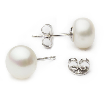 Par de pendientes de perlas Perla de Agua Dulce de calidad AA de 8 a 8.5mm en color Blanco