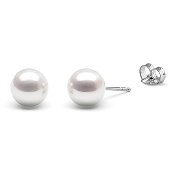 Par de pendientes de perlas Perla de Agua Dulce de calidad AAAA de 8 a 8.5mm en color Blanco