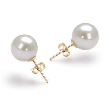 Par de pendientes de perlas Perla de Agua Dulce de calidad AAAA de 10 a 11mm en color Blanco