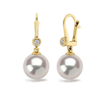 Par de pendientes de perlas Perla de Agua Dulce de calidad AAAA de 8.5 a 9mm en color Blanco