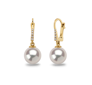 Par de pendientes de perlas Perla de Agua Dulce de calidad AAAA de 8 a 9mm en color Blanco
