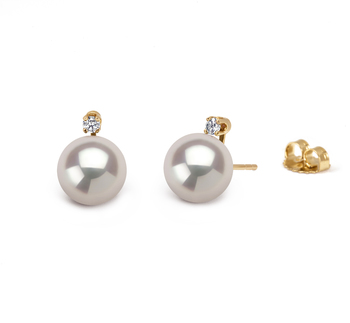 Par de pendientes de perlas Perla de Agua Dulce de calidad AAAA de 9 a 10mm en color Blanco