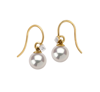Par de pendientes de perlas Perla de Agua Dulce de calidad AAAA de 7 a 8mm en color Blanco