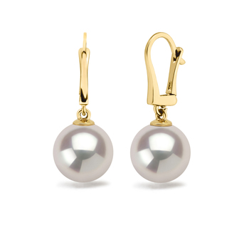 Par de pendientes de perlas Perla de Agua Dulce de calidad AAAA de 9.5 a 10mm en color Blanco