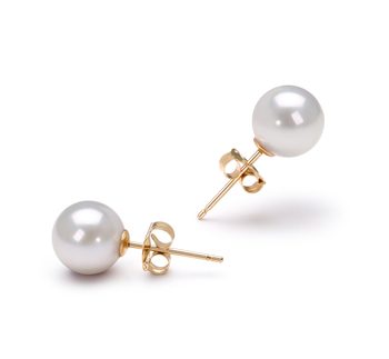 Par de pendientes de perlas Perla Akoya Japonesa de calidad AAA de 6.5 a 7mm en color Blanco