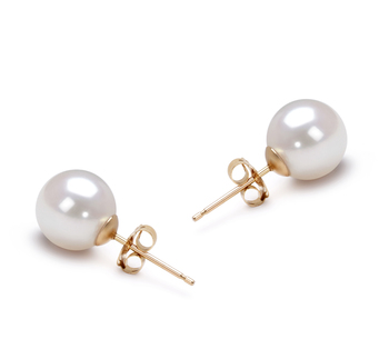 Par de pendientes de perlas Perla Akoya Japonesa de calidad AAA de 7.5 a 8mm en color Blanco