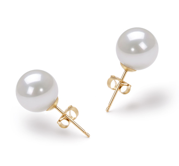 Par de pendientes de perlas Perla Akoya Japonesa de calidad AAA de 8.5 a 9mm en color Blanco