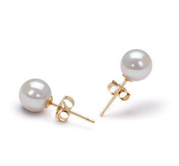 Par de pendientes de perlas Perla Akoya Japonesa de calidad AA de 6 a 7mm en color Blanco