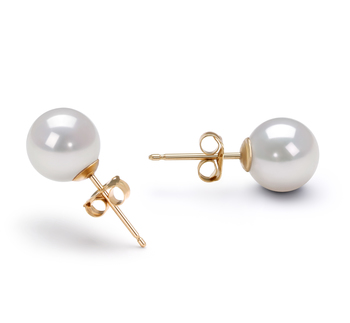 Par de pendientes de perlas Perla Akoya Japonesa de calidad AA de 7.5 a 8mm en color Blanco