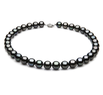Collar de perlas Perla de Agua Dulce de calidad AAA de 9.5 a 10.5mm en color Negro