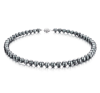 Collar de perlas Perla Akoya Japonesa de calidad AAA de 7 a 7.5mm en color Negro-Plata
