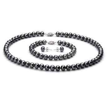Conjunto de perlas Perla de Agua Dulce de calidad AA de 6 a 7mm en color Negro