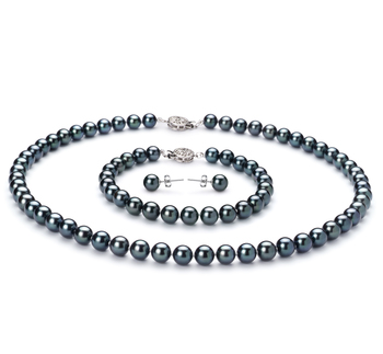 Conjunto de perlas Perla Akoya Japonesa de calidad AA de 6.5 a 7mm en color Negro