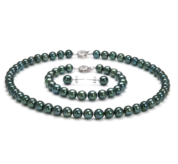 Conjunto de perlas Perla Akoya Japonesa de calidad AA de 7.5 a 8mm en color Negro