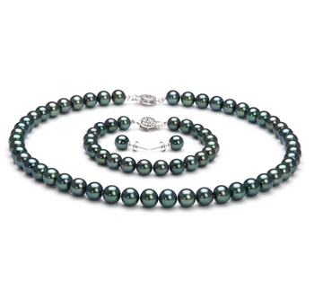 Conjunto de perlas Perla Akoya Japonesa de calidad AAA de 7 a 7.5mm en color Negro