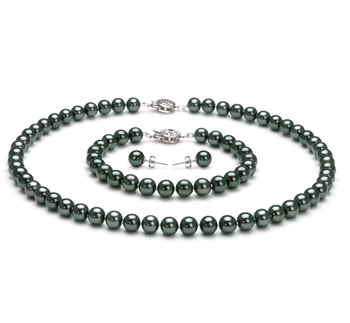 Conjunto de perlas Perla Akoya Japonesa de calidad AAA de 6.5 a 7mm en color Negro
