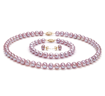 Conjunto de perlas Perla de Agua Dulce de calidad AA de 7 a 8mm en color Lavanda