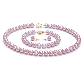 Conjunto de perlas Perla de Agua Dulce de calidad AAA de 7.5 a 8mm en color Lavanda