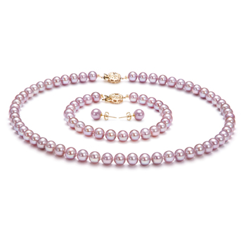 Conjunto de perlas Perla de Agua Dulce de calidad AAAA de 6 a 6.5mm en color Lavanda