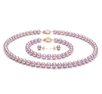 Conjunto de perlas Perla de Agua Dulce de calidad AAA de 6 a 6.5mm en color Lavanda