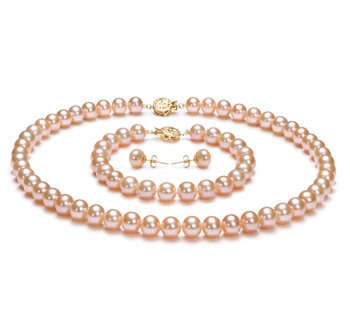 Conjunto de perlas Perla de Agua Dulce de calidad AAA de 7 a 8mm en color Rosa